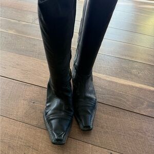 Women's Black Leather Knee-High Boots